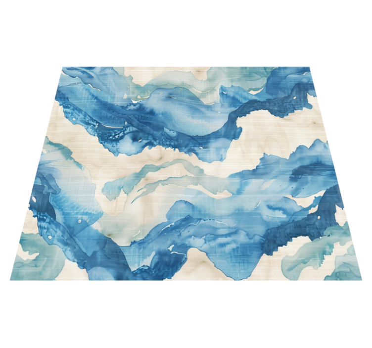 Tapis vinyle bleu vagues effet aquarelle - TenStickers