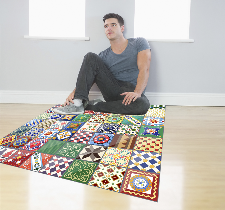 Tapis vinyle carreaux de ciment motif carrelage coloré - TenStickers