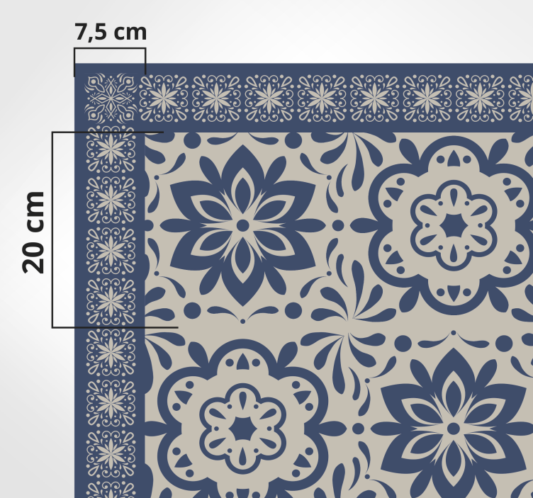 Tapis lino cuisine thème floral hydraulique bleu - TenStickers