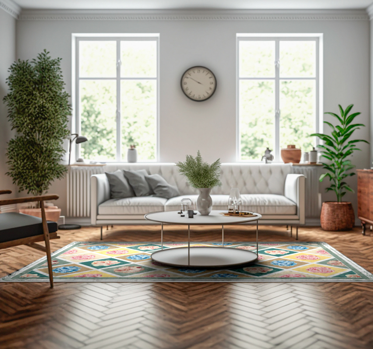 Tapis vinyle vintage losanges avec des fleurs - TenStickers