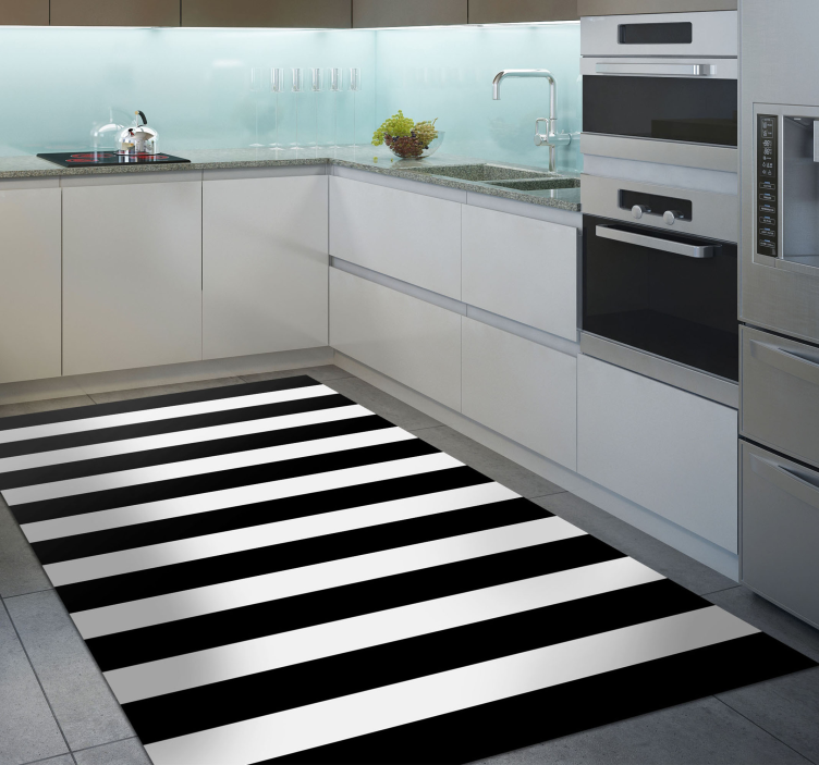 Tapis vinyle cuisine rayures noires et blanches - TenStickers