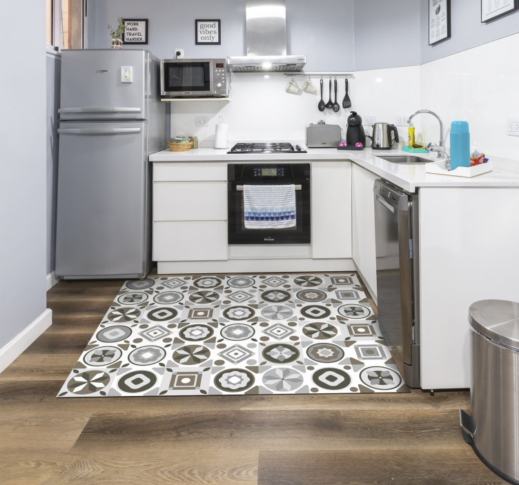 Tapis lino cuisine carreaux de ciment couleur neutre - TenStickers