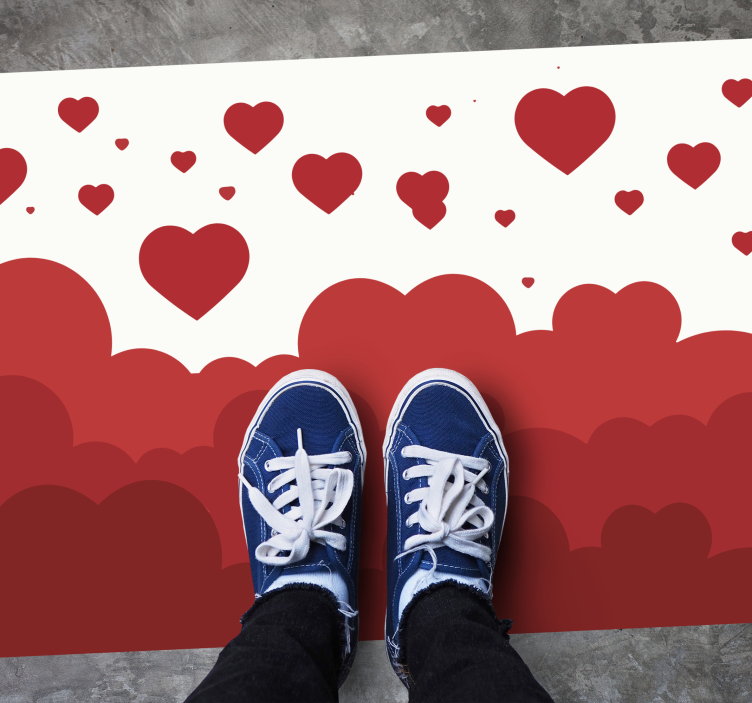 Tapis vinyle chambre blanc motif coeurs rouges - TenStickers