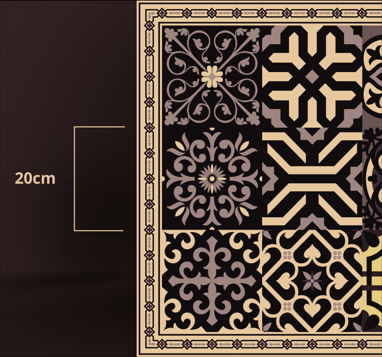 Tapis vinyle carreaux de ciment noir et blanc bordures - TenStickers