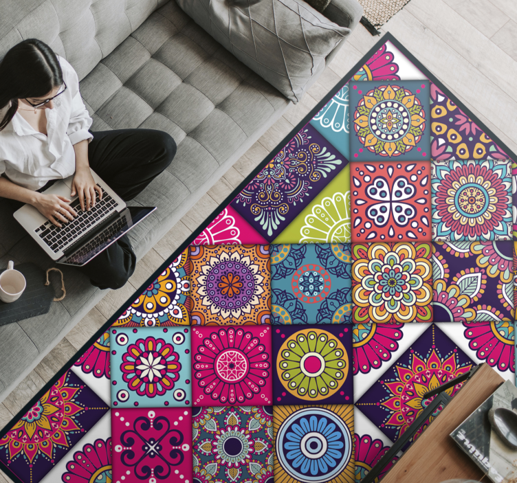 Tapis vinyle salon carreaux mosaïque coloré - TenStickers