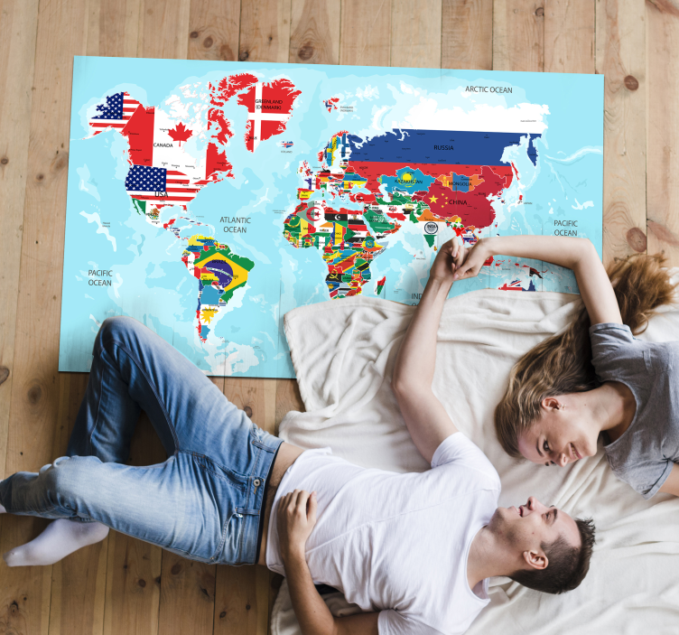 Tapis vinyle carte du monde drapeaux - TenStickers