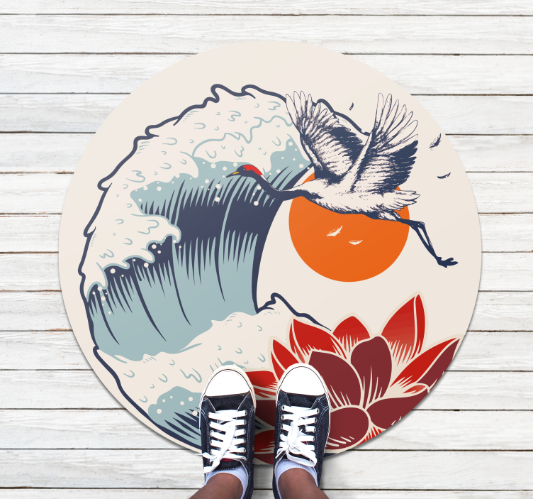 Tapis vinyle animal grue océan coucher de soleil - TenStickers