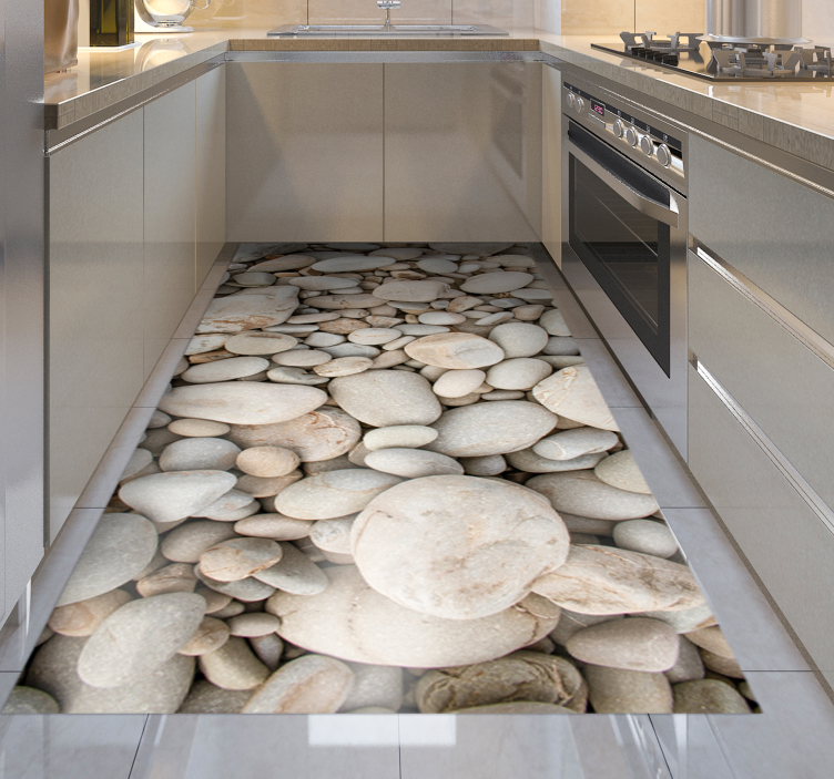 Tapis vinyle cuisine galets clairs - TenStickers