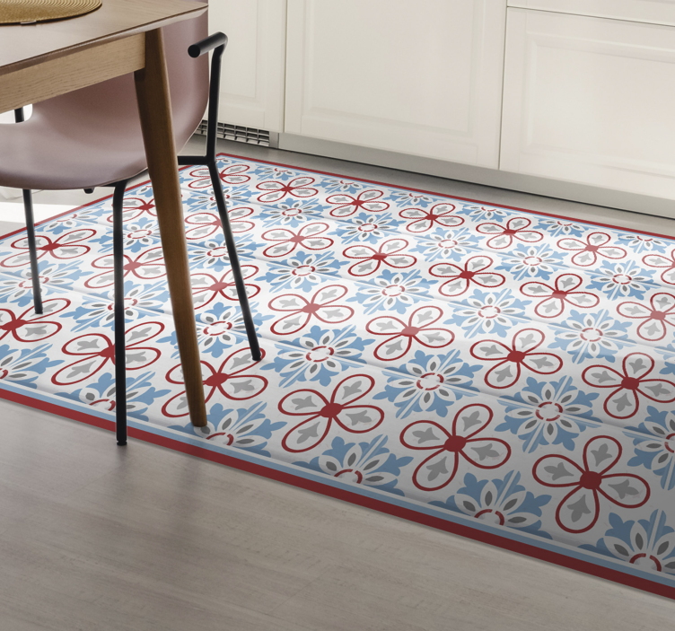 Tapis lino cuisine carreaux bleus et rouges marocains - TenStickers