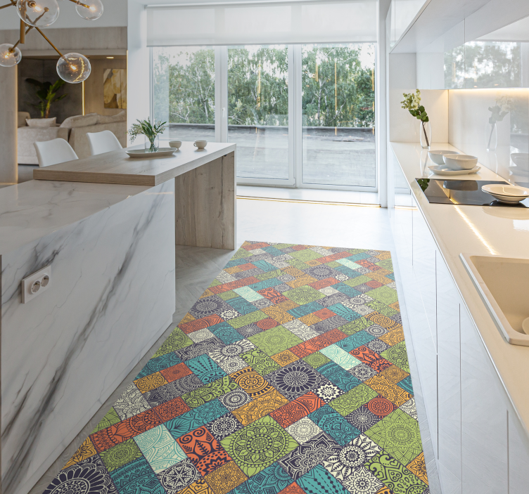 Tapis vinyle cuisine carreaux mandalas ethniques - TenStickers