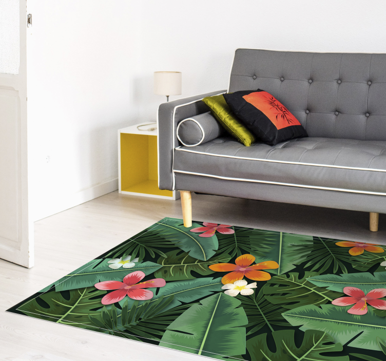 Tapis vinyle salon fleurs et feuilles jungle tropicale - TenStickers