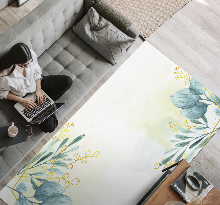 Tapis vinyle salon floral vert - TenStickers