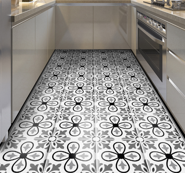 Tapis vinyle cuisine carreaux de ciment portugais noir blanc - TenStickers