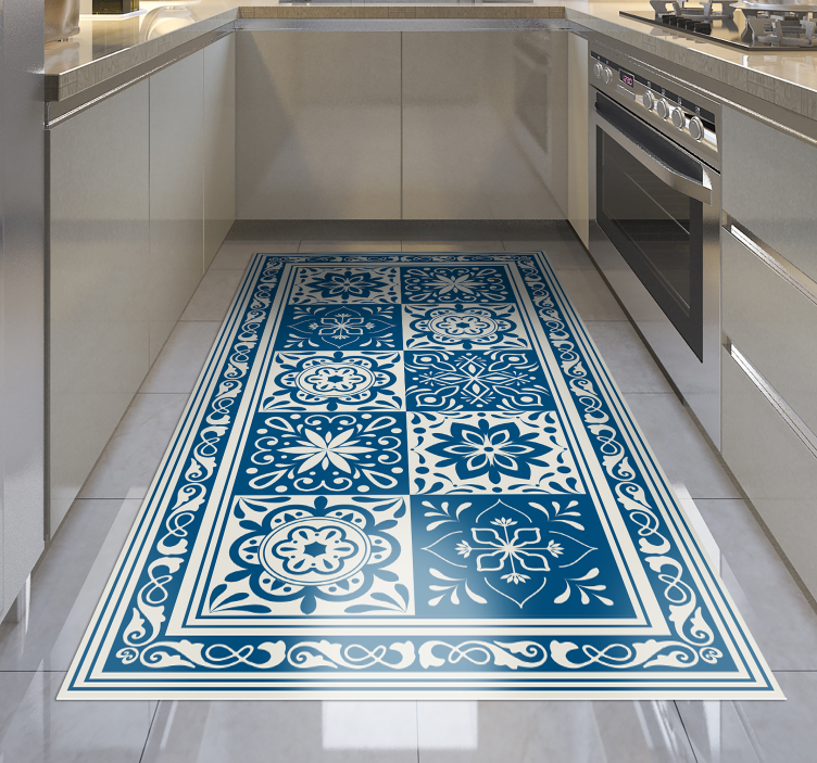 Tapis vinyle cuisine carreaux de ciment bleu classique - TenStickers