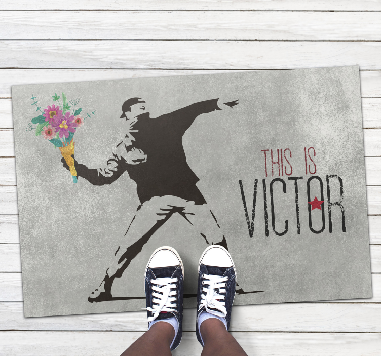 Tapis en vinyle bansky bouquet de fleurs avec nom - TenStickers