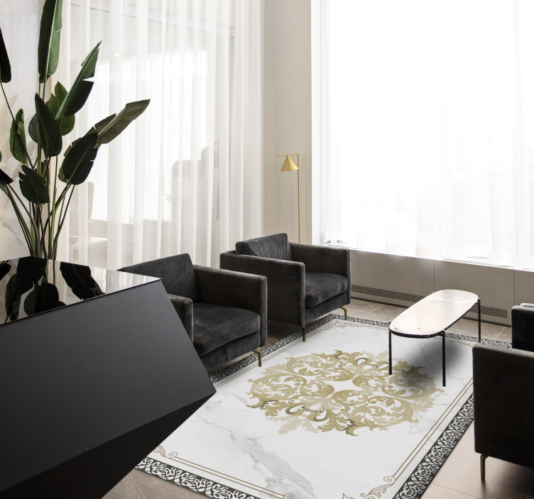 Tapis vinyle salon style baroque motif doré - TenStickers