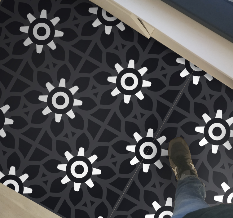 Tapis vinyle noir imprimé floral blanc - TenStickers