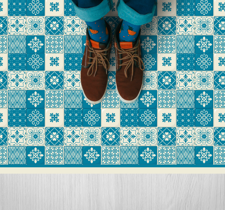 Tapis vinyle carreaux de ciment mosaïque bleue à motifs - TenStickers