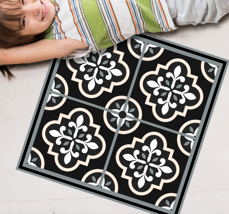 Tapis vinyle carreaux de ciment mosaïque noir et blanc - TenStickers