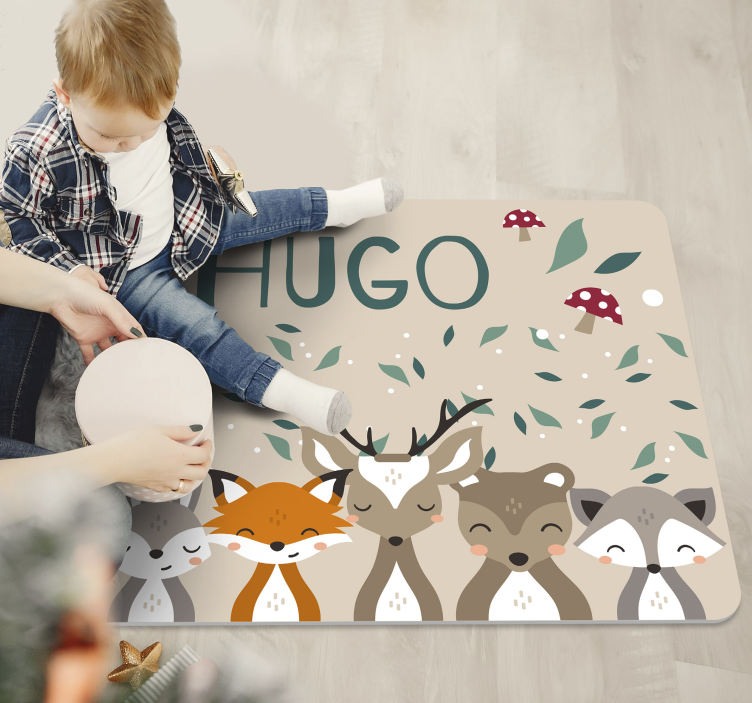 Tapis vinyle personnalisé petits animaux avec prénom - TenStickers