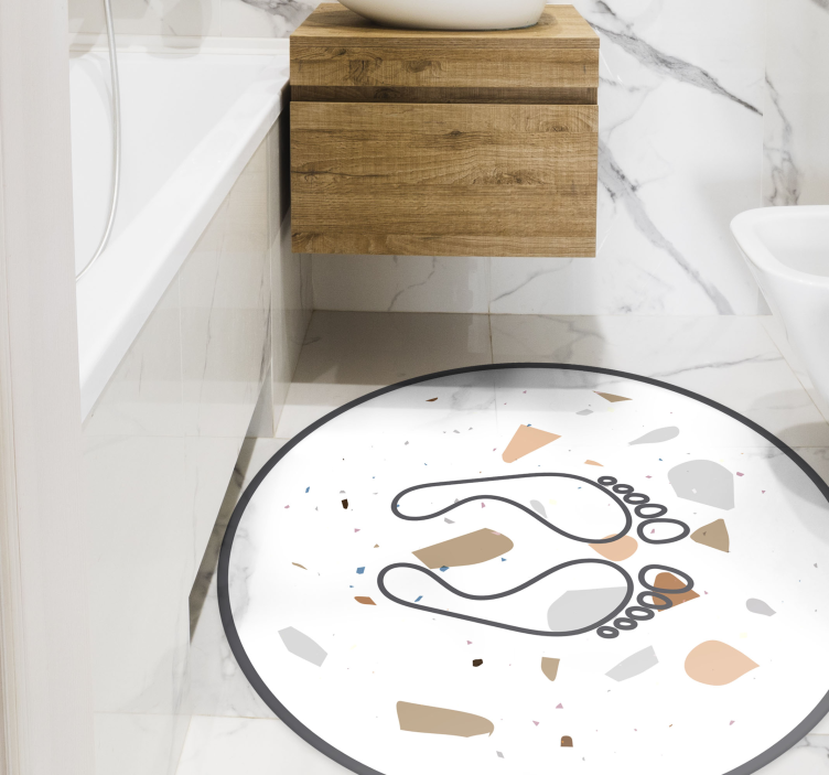 Tapis vinyle salle de bain rond empreintes terrazzo - TenStickers
