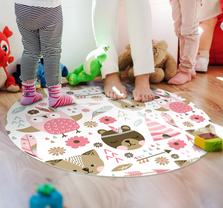 Tapis vinyle rond modèles d'animaux pour enfants - TenStickers