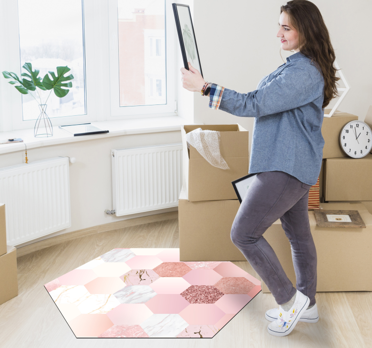 Tapis vinyle moderne rose hexagonal - TenStickers