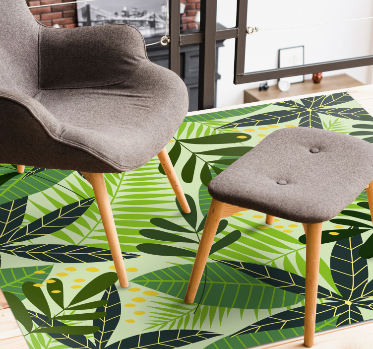 tapis vinyle salon Feuilles vertes - TenStickers