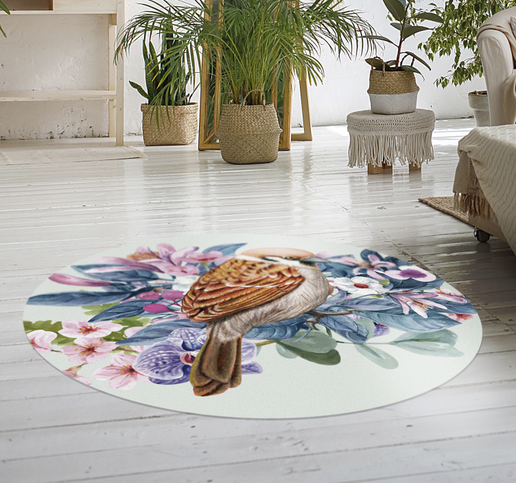 Magnifique tapis vinyle oiseau rond - TenStickers