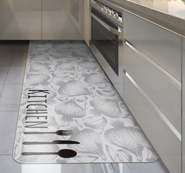 Tapis lino cuisine gousses d'ail et couverts - TenStickers