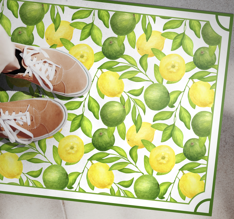 Tapis vinyle cuisine motif citrons jaunes verts - TenStickers