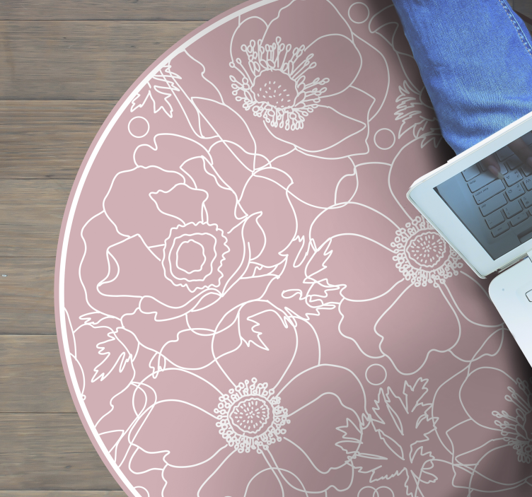 Tapis vinyle salle de bain rond motif fleurs roses élégantes - TenStickers