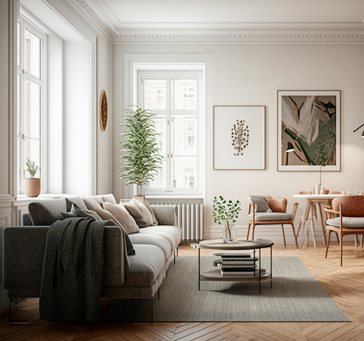 Tapis vinyle salon motif effet texture de lin brun clair - TenStickers