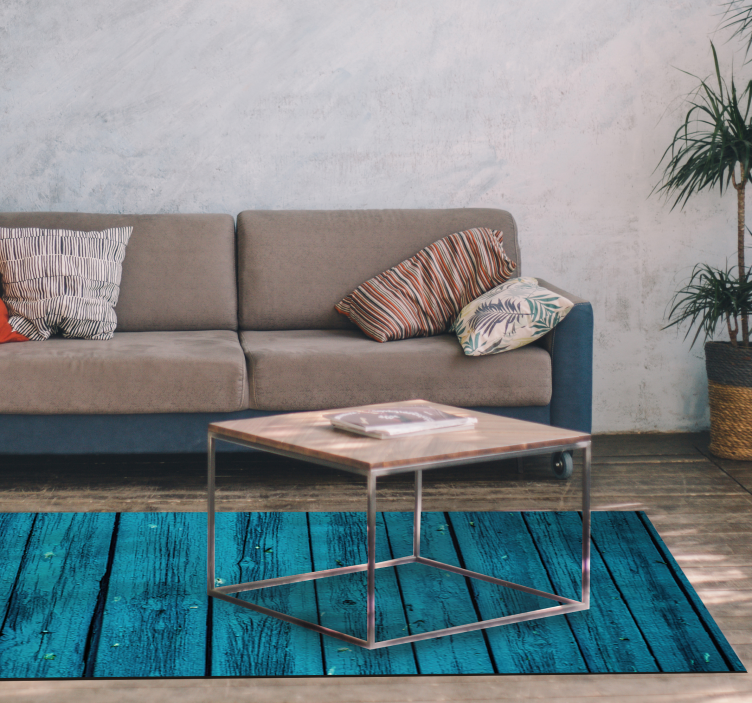 Tapis vinyle salon imitation bois bleu - TenStickers