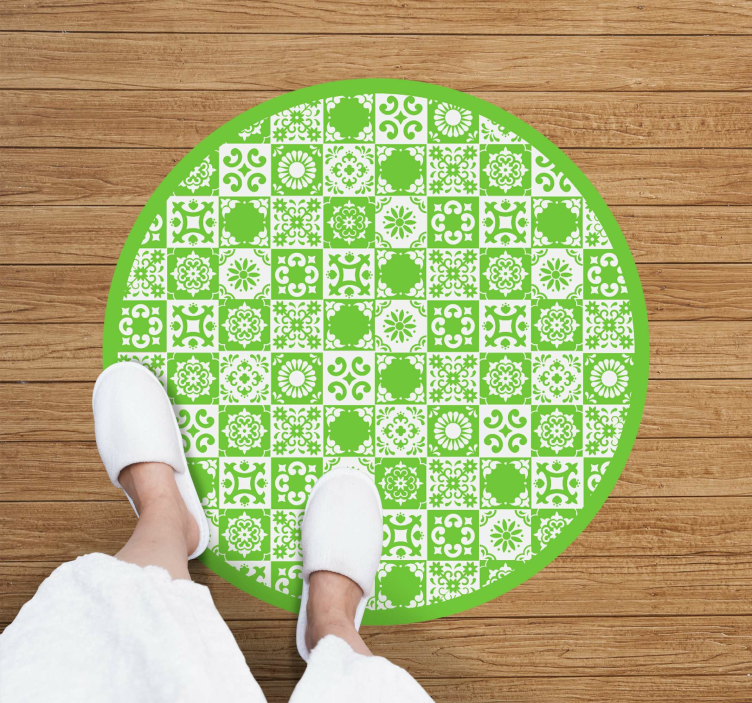 tapis vinyle carreaux Abstrait vert et blanc - TenStickers