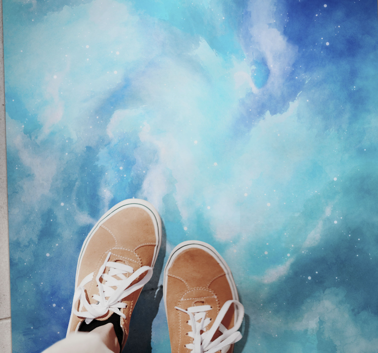 Tapis vinyle carreaux Bleu aquarela - TenStickers