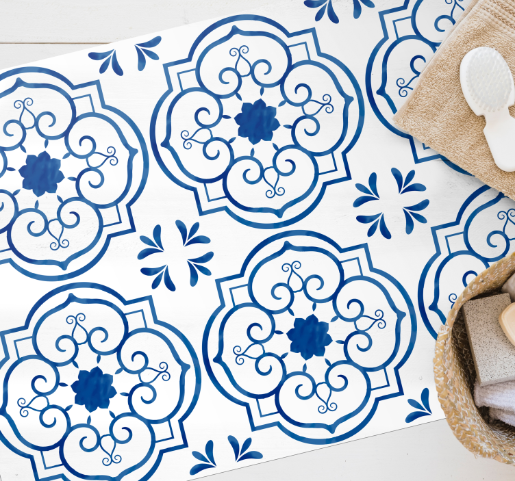 Tapis vinyle carreaux de ciment bleus et blancs - TenStickers