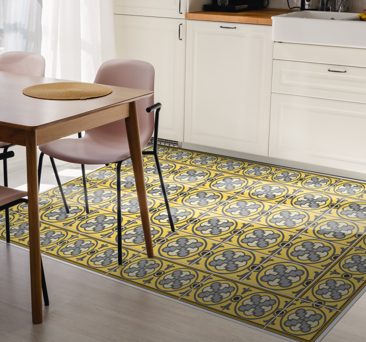 Tapis lino cuisine tons gris et jaune - TenStickers