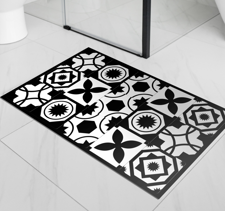 Tapis vinyle carreaux de ciment noir et blanc - TenStickers