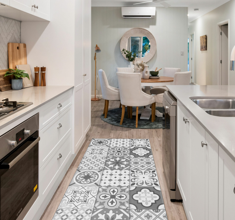 Tapis vinyle cuisine carreaux de ciment couleur grise - TenStickers