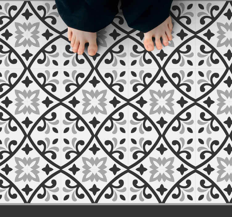 Tapis vinyle carreaux de ciment blanc et gris - TenStickers