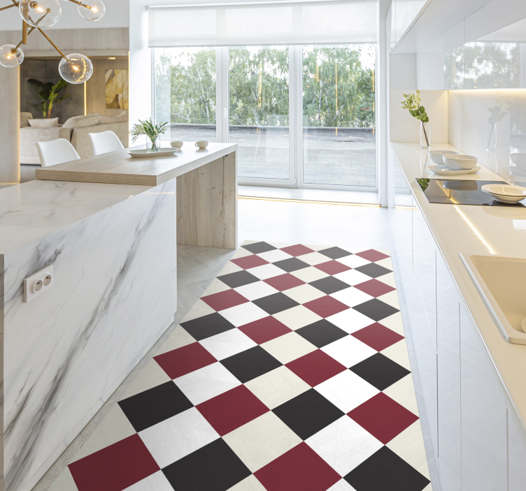Tapis vinyle cuisine carreaux rouge et noir - TenStickers