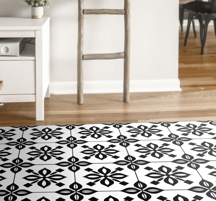 Tapis vinyle carreaux de ciment mandala noir et blanc - TenStickers