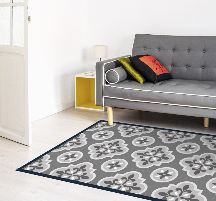 Tapis vinyle carreaux de ciment classique gris bordures - TenStickers