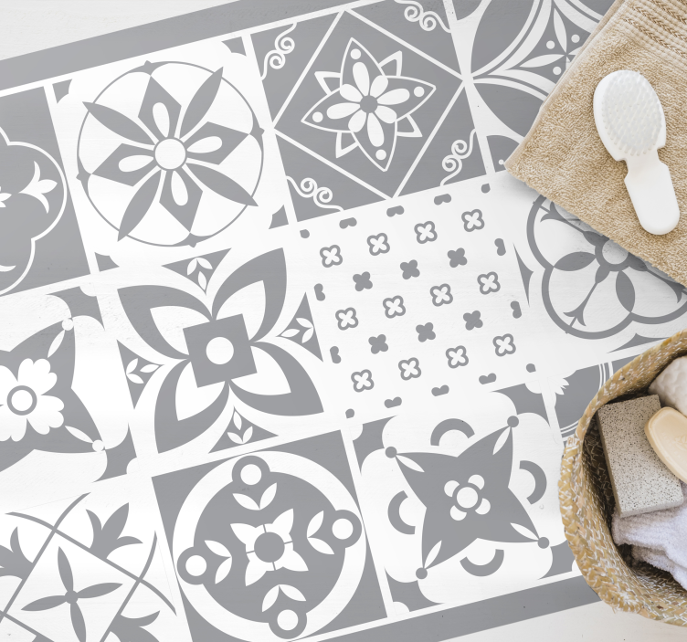 Tapis vinyle salle de bain carreaux de ciment neutre - TenStickers