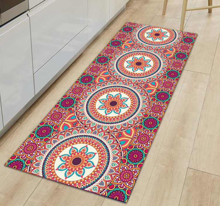 Tapis vinyle mandala coloré orange et rose - TenStickers