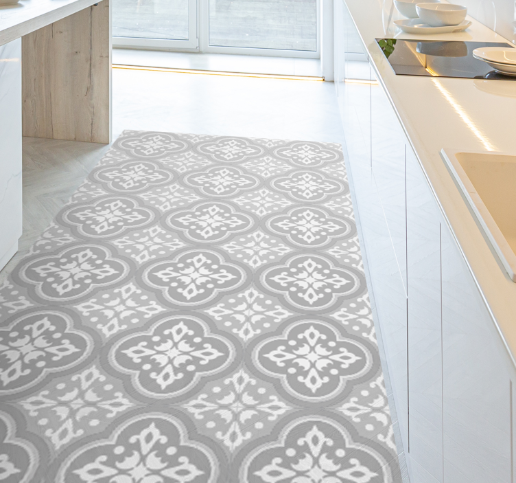 Tapis lino cuisine carreaux de ciment portugais gris - TenStickers