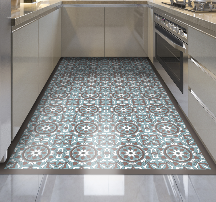 Tapis vinyle cuisine carreaux de ciment turquoise arabe - TenStickers