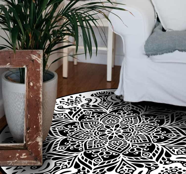 tapis vinyle mandala noir et blanc - TenStickers