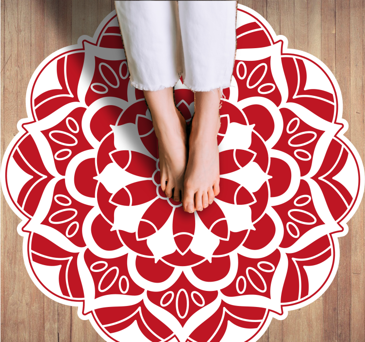 Tapis vinyle mandala vinylee de mandala floral rouge - TenStickers